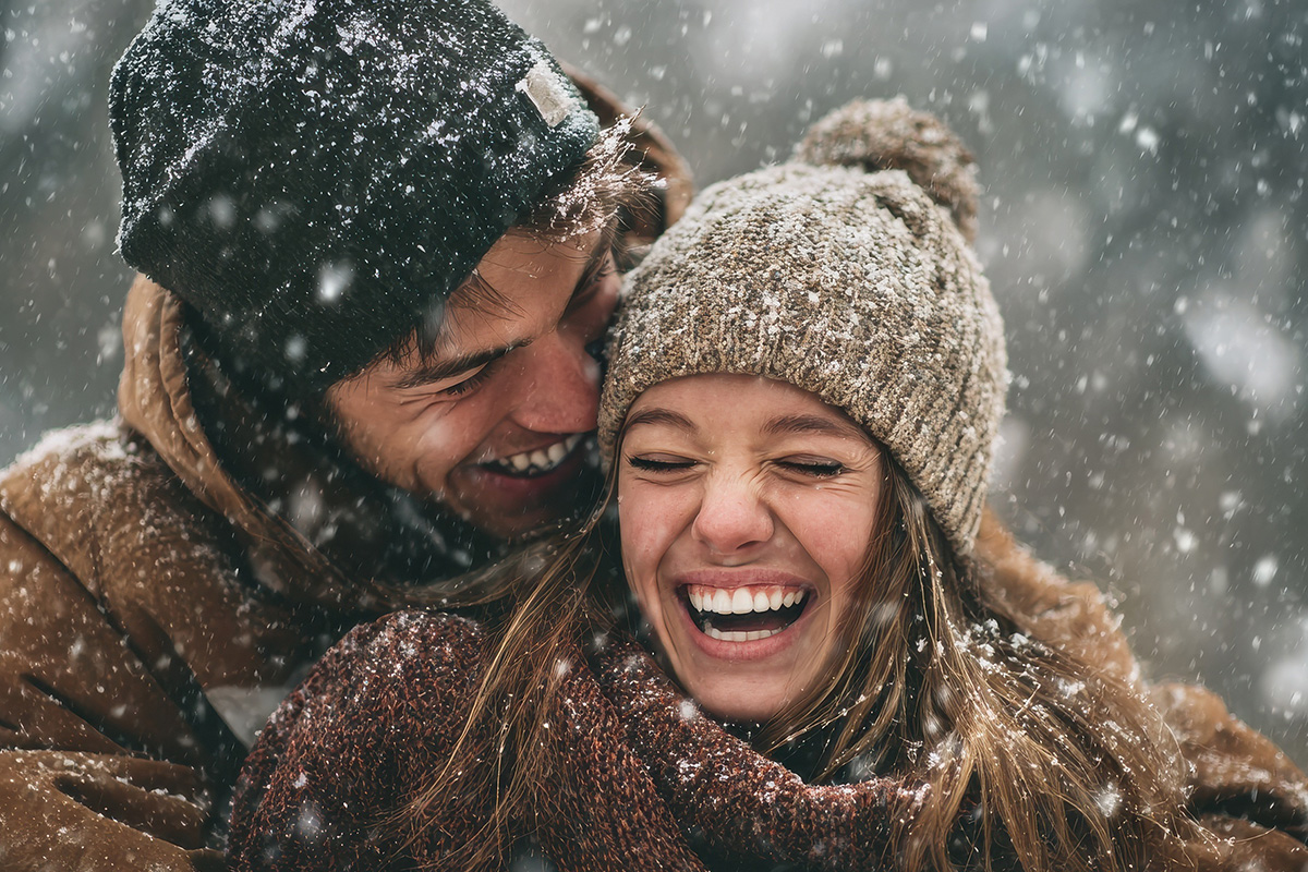 A couple is enjoying the snow.